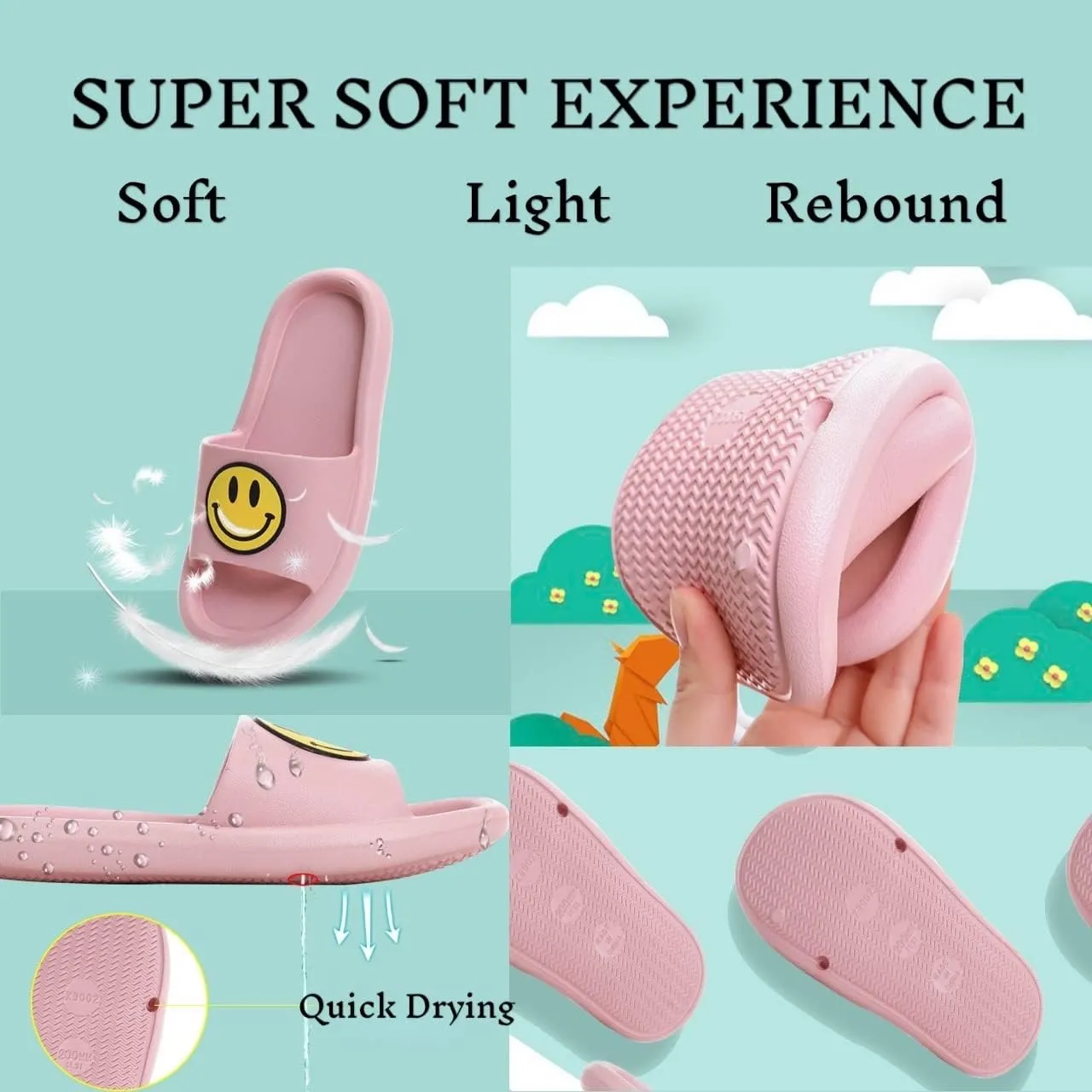 Smile Face Slippers Cloud Sandals Cute Soft Retro Lightweight EVA Anti-Slip Slip-on Cozy Indoor Outdoor Slippers for Women Men Girls Boys Open Toe Spa Bath Pool Casual Shower Anti-Skid Sole