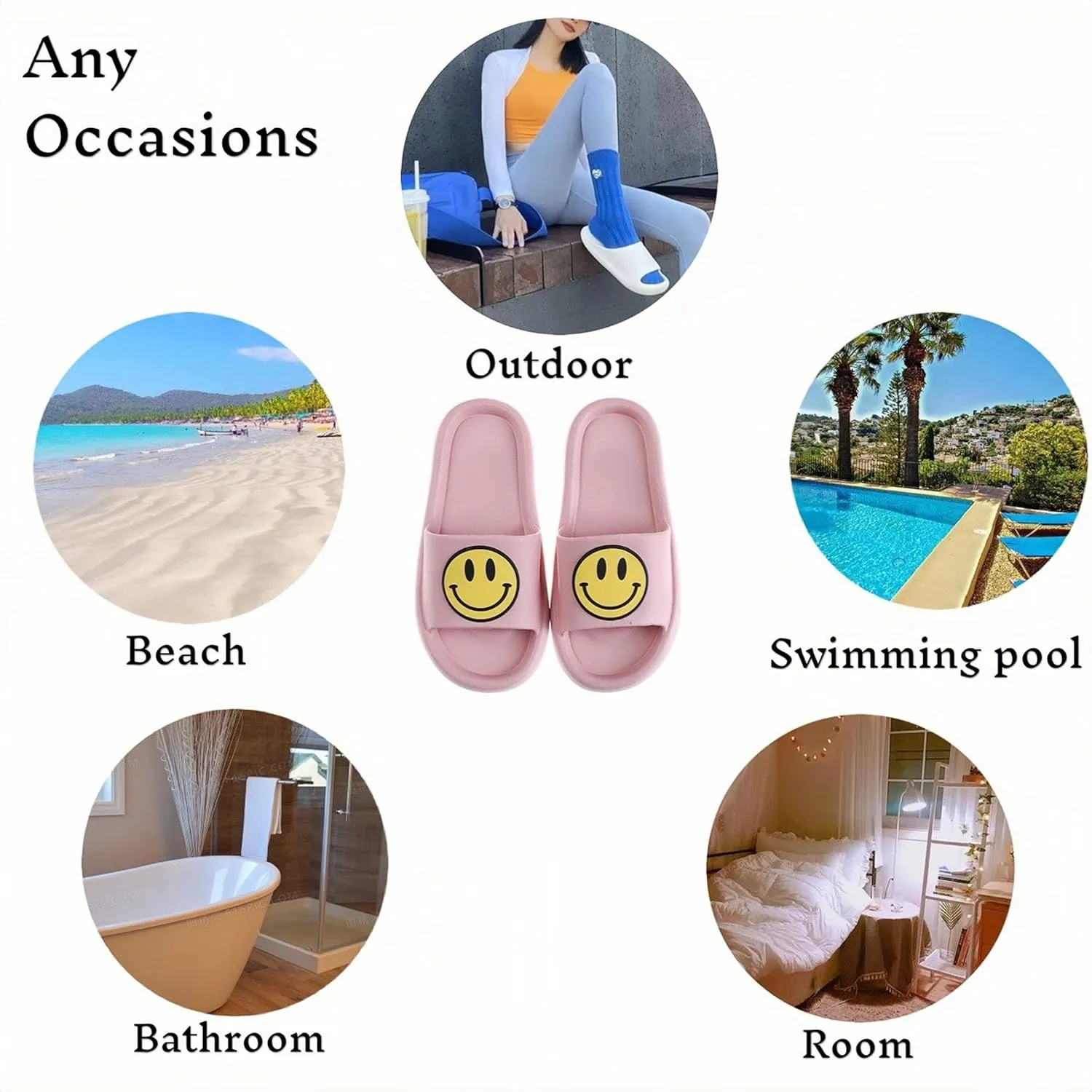 Smile Face Slippers Cloud Sandals Cute Soft Retro Lightweight EVA Anti-Slip Slip-on Cozy Indoor Outdoor Slippers for Women Men Girls Boys Open Toe Spa Bath Pool Casual Shower Anti-Skid Sole