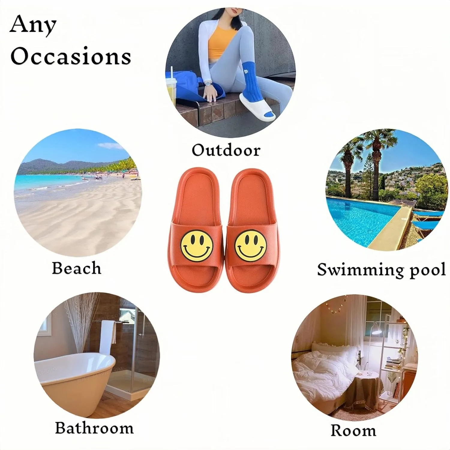 Smile Face Slippers Cloud Sandals Cute Soft Retro Lightweight EVA Anti-Slip Slip-on Cozy Indoor Outdoor Slippers for Women Men Girls Boys Open Toe Spa Bath Pool Casual Shower Anti-Skid Sole