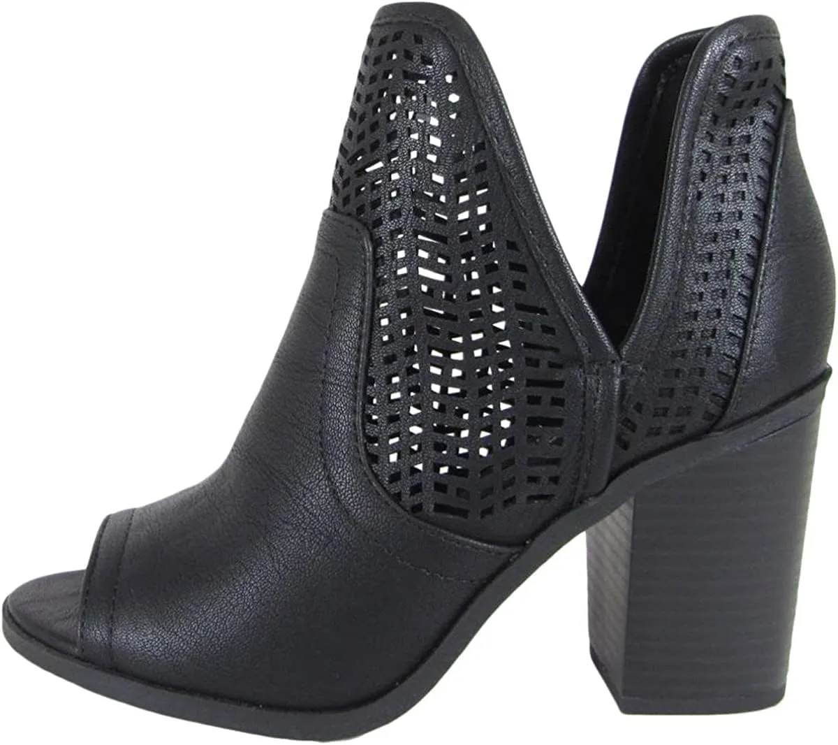 Soda CATHY - Women's Laser Cut Side V Cutout Open Toe Stacked Chunky Heel Bootie