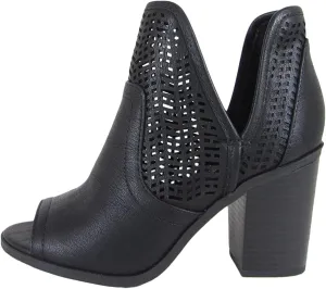 Soda CATHY - Women's Laser Cut Side V Cutout Open Toe Stacked Chunky Heel Bootie