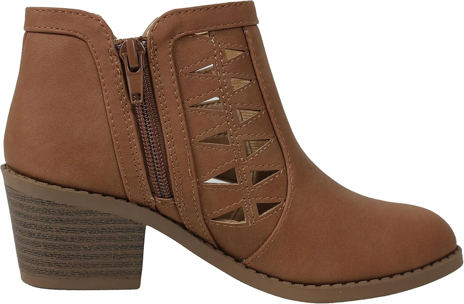 Soda Girl's Triangle Cutout Side Chunky Stacked Heel Ankle Boot