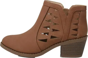 Soda Girl's Triangle Cutout Side Chunky Stacked Heel Ankle Boot
