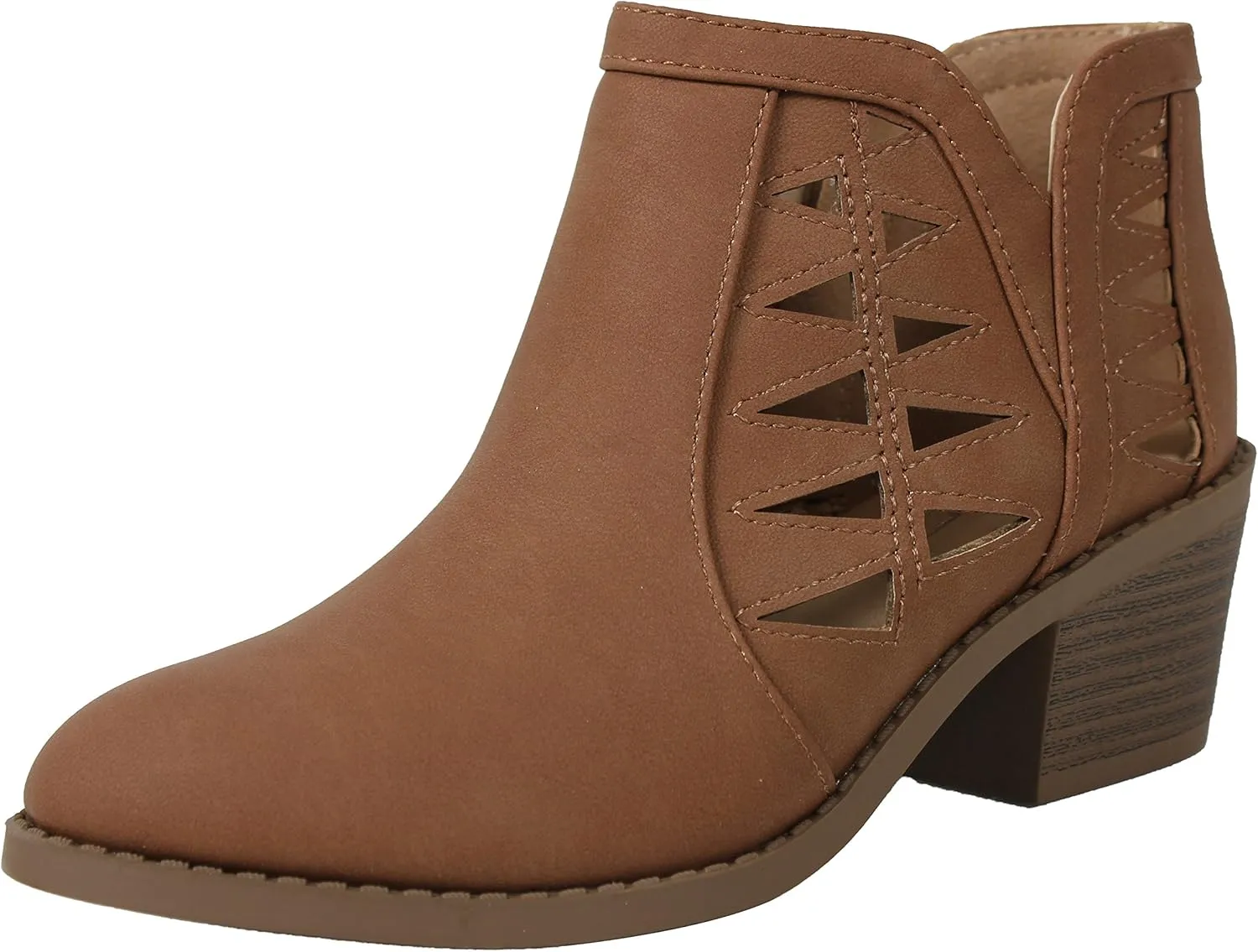 Soda Girl's Triangle Cutout Side Chunky Stacked Heel Ankle Boot