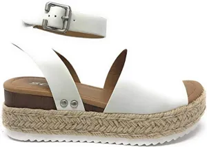 Soda Little Kids/Children/Girls Topic-IIS Espadrille Flatform Wedge Open Toe Sandals (White, us_footwear_size_system, big_kid, women, numeric, medium, numeric_3)
