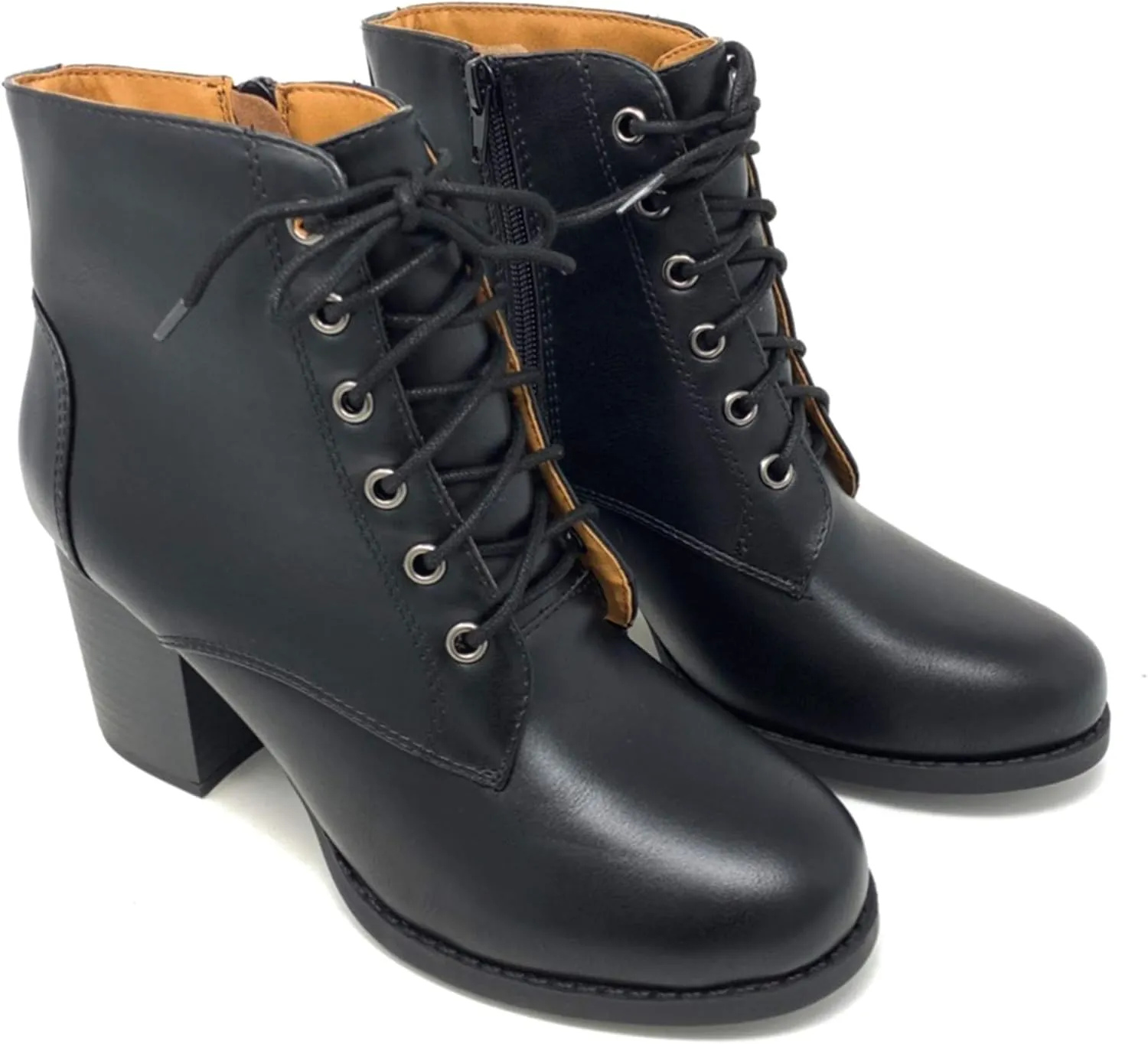 Soda Women's Korman Faux Leather Lace Up High Chunky Heel Ankle Booties