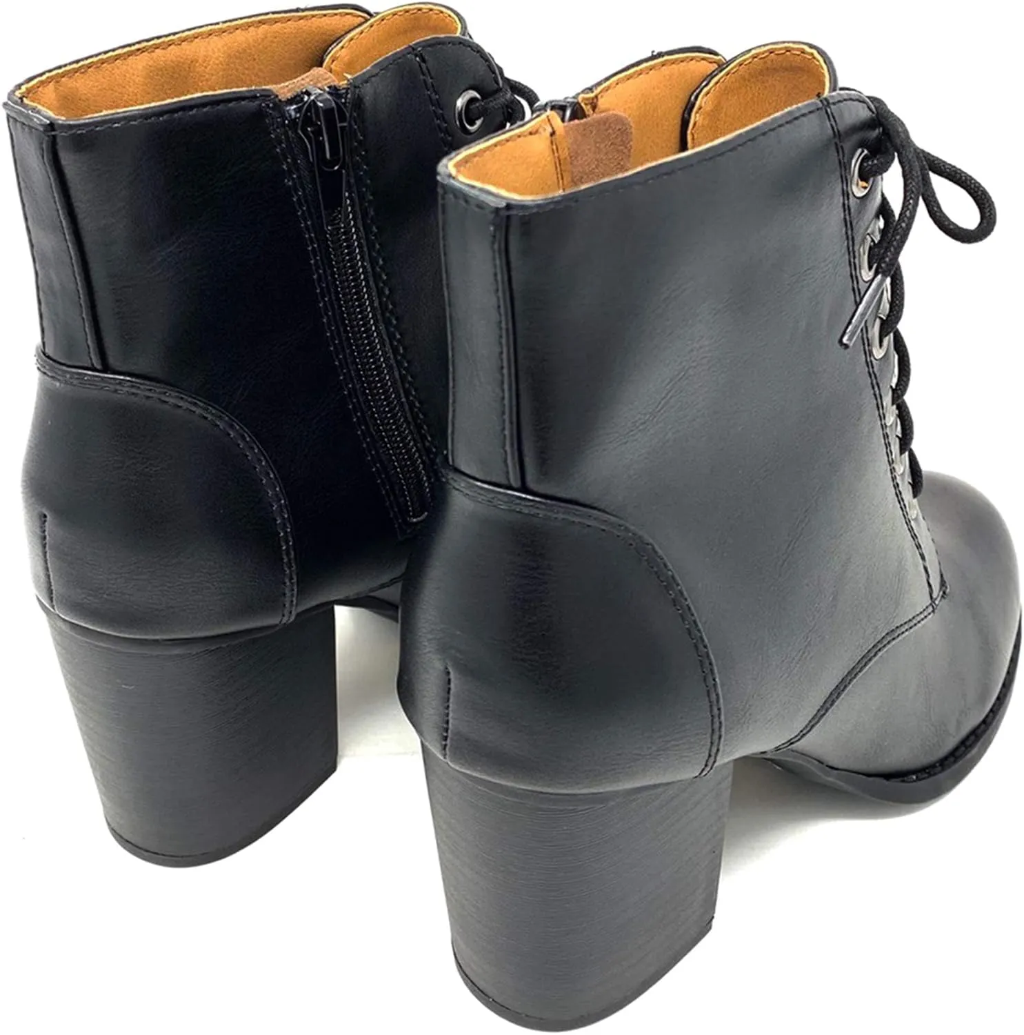 Soda Women's Korman Faux Leather Lace Up High Chunky Heel Ankle Booties