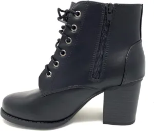 Soda Women's Korman Faux Leather Lace Up High Chunky Heel Ankle Booties