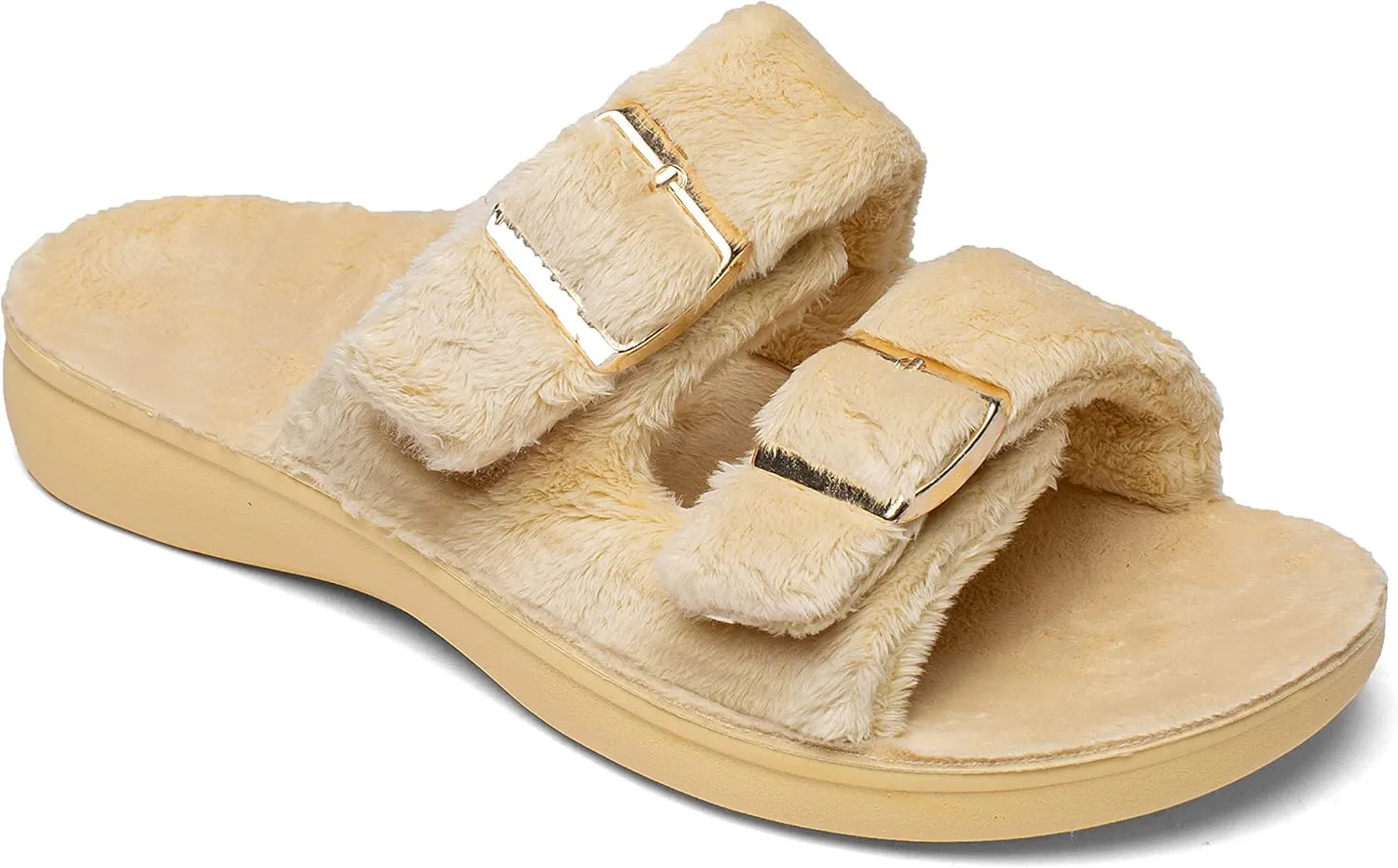 SOLLBEAM Womens plantar faciitis Fuzzy House Slippers Open Toe with Cozy Lining Arch Support Orthotic Heel Cup sandals