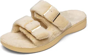 SOLLBEAM Womens plantar faciitis Fuzzy House Slippers Open Toe with Cozy Lining Arch Support Orthotic Heel Cup sandals