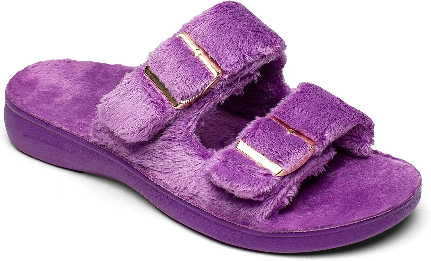SOLLBEAM Womens plantar faciitis Fuzzy House Slippers Open Toe with Cozy Lining Arch Support Orthotic Heel Cup sandals