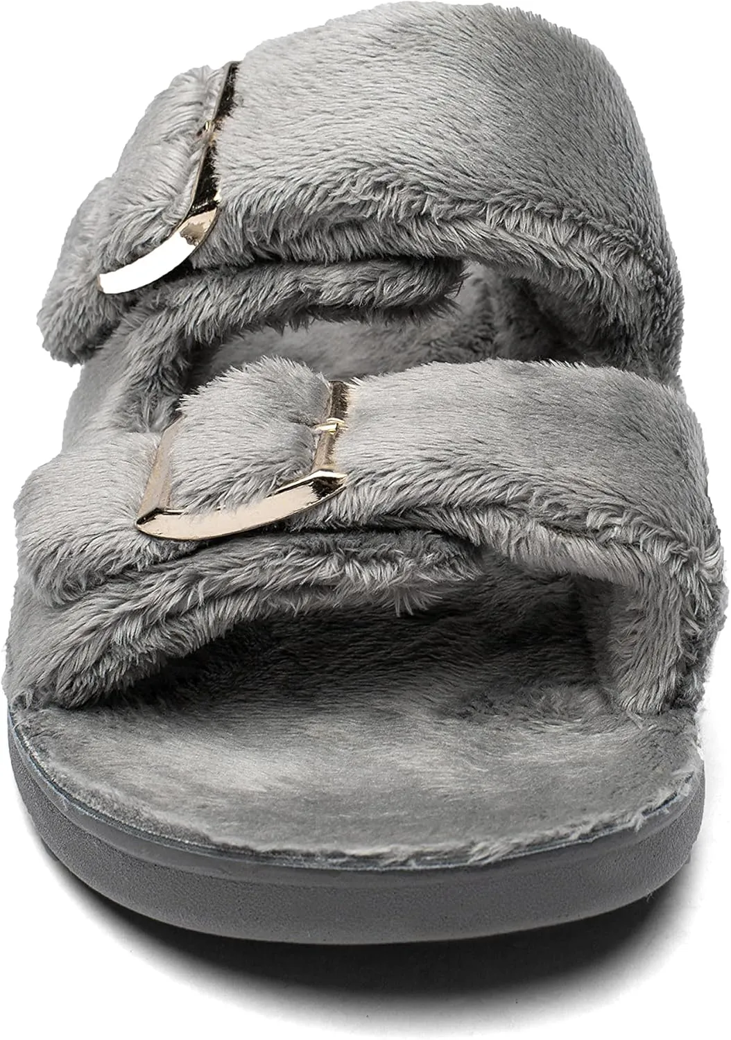 SOLLBEAM Womens plantar faciitis Fuzzy House Slippers Open Toe with Cozy Lining Arch Support Orthotic Heel Cup sandals