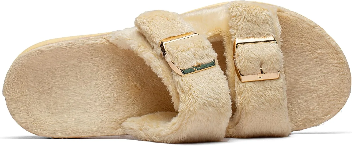 SOLLBEAM Womens plantar faciitis Fuzzy House Slippers Open Toe with Cozy Lining Arch Support Orthotic Heel Cup sandals