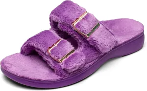 SOLLBEAM Womens plantar faciitis Fuzzy House Slippers Open Toe with Cozy Lining Arch Support Orthotic Heel Cup sandals