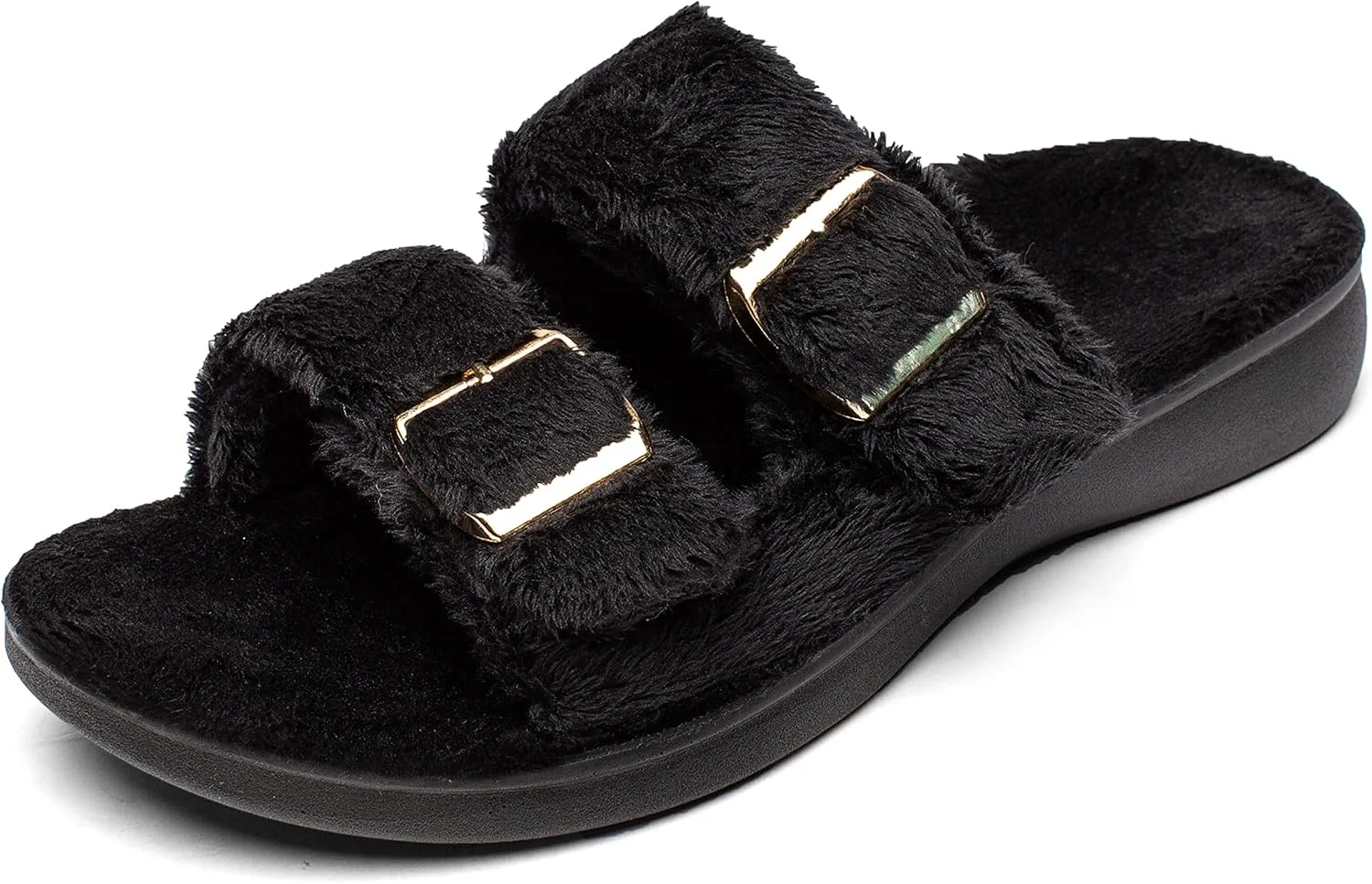 SOLLBEAM Womens plantar faciitis Fuzzy House Slippers Open Toe with Cozy Lining Arch Support Orthotic Heel Cup sandals