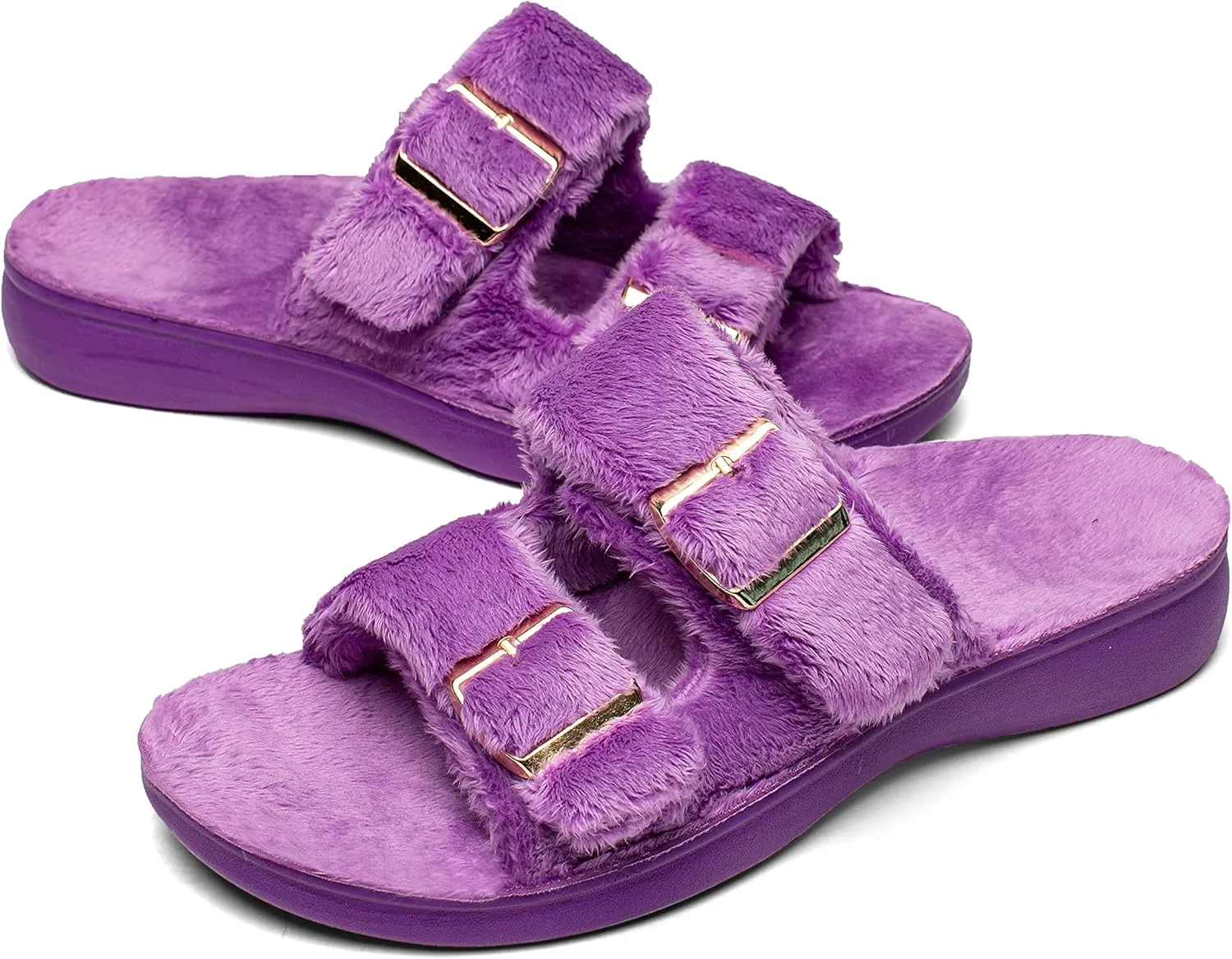 SOLLBEAM Womens plantar faciitis Fuzzy House Slippers Open Toe with Cozy Lining Arch Support Orthotic Heel Cup sandals
