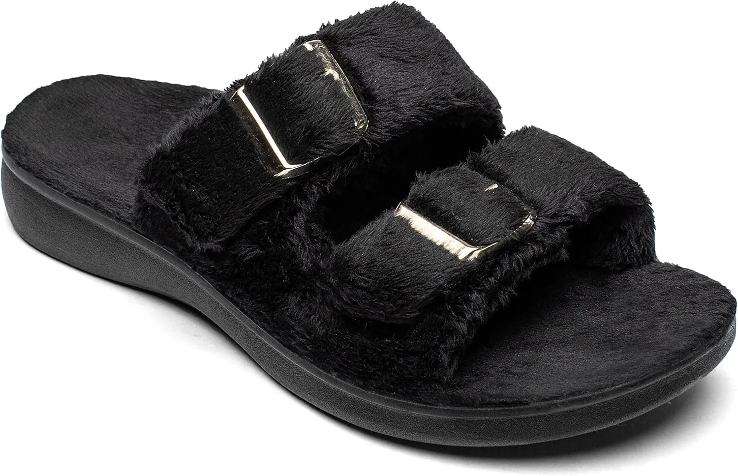 SOLLBEAM Womens plantar faciitis Fuzzy House Slippers Open Toe with Cozy Lining Arch Support Orthotic Heel Cup sandals