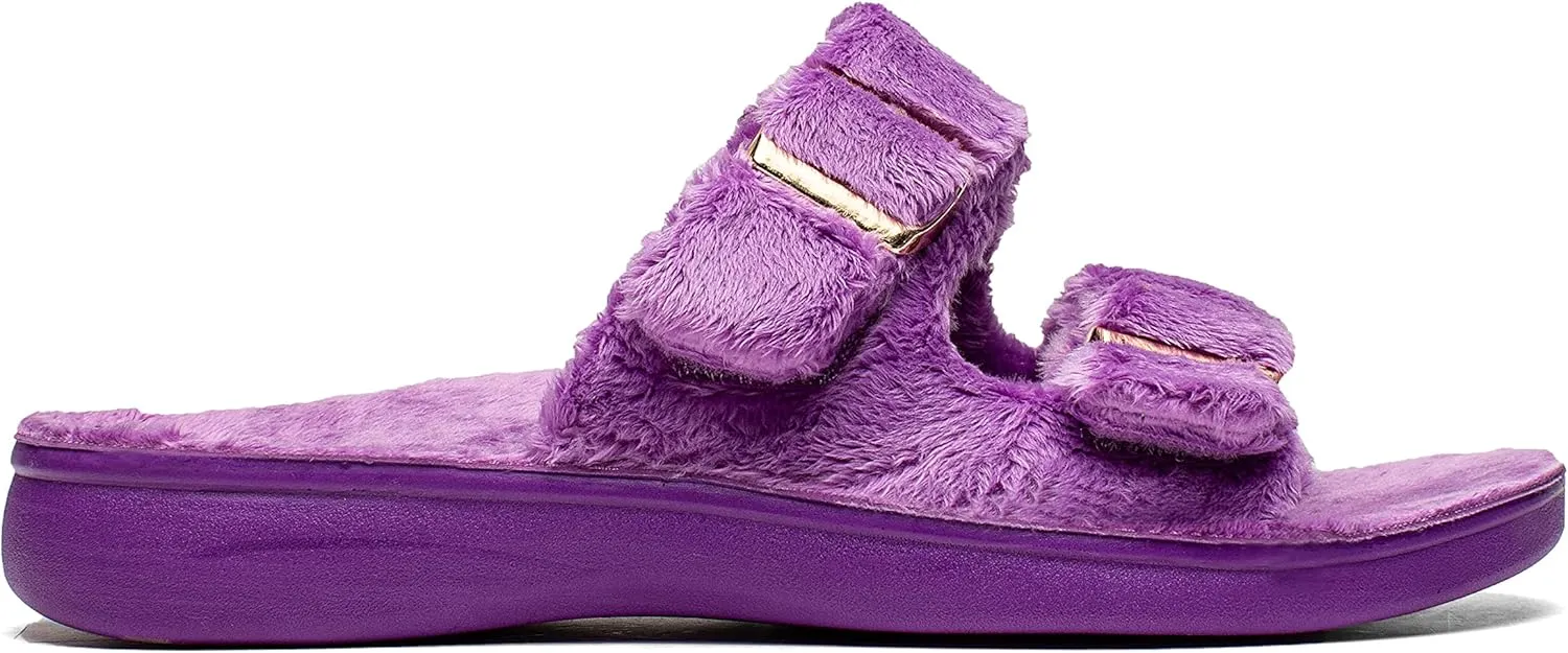SOLLBEAM Womens plantar faciitis Fuzzy House Slippers Open Toe with Cozy Lining Arch Support Orthotic Heel Cup sandals