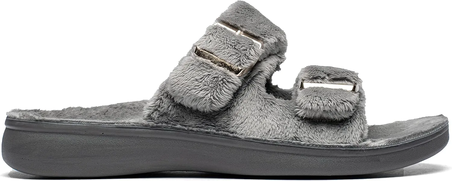 SOLLBEAM Womens plantar faciitis Fuzzy House Slippers Open Toe with Cozy Lining Arch Support Orthotic Heel Cup sandals