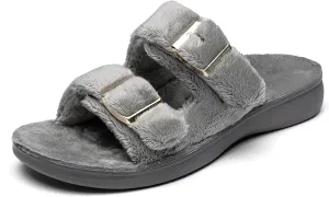 SOLLBEAM Womens plantar faciitis Fuzzy House Slippers Open Toe with Cozy Lining Arch Support Orthotic Heel Cup sandals