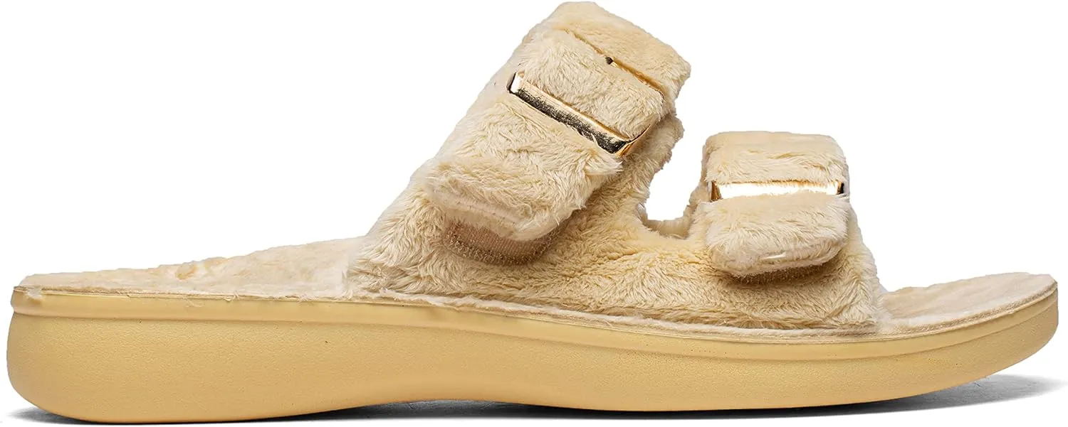 SOLLBEAM Womens plantar faciitis Fuzzy House Slippers Open Toe with Cozy Lining Arch Support Orthotic Heel Cup sandals