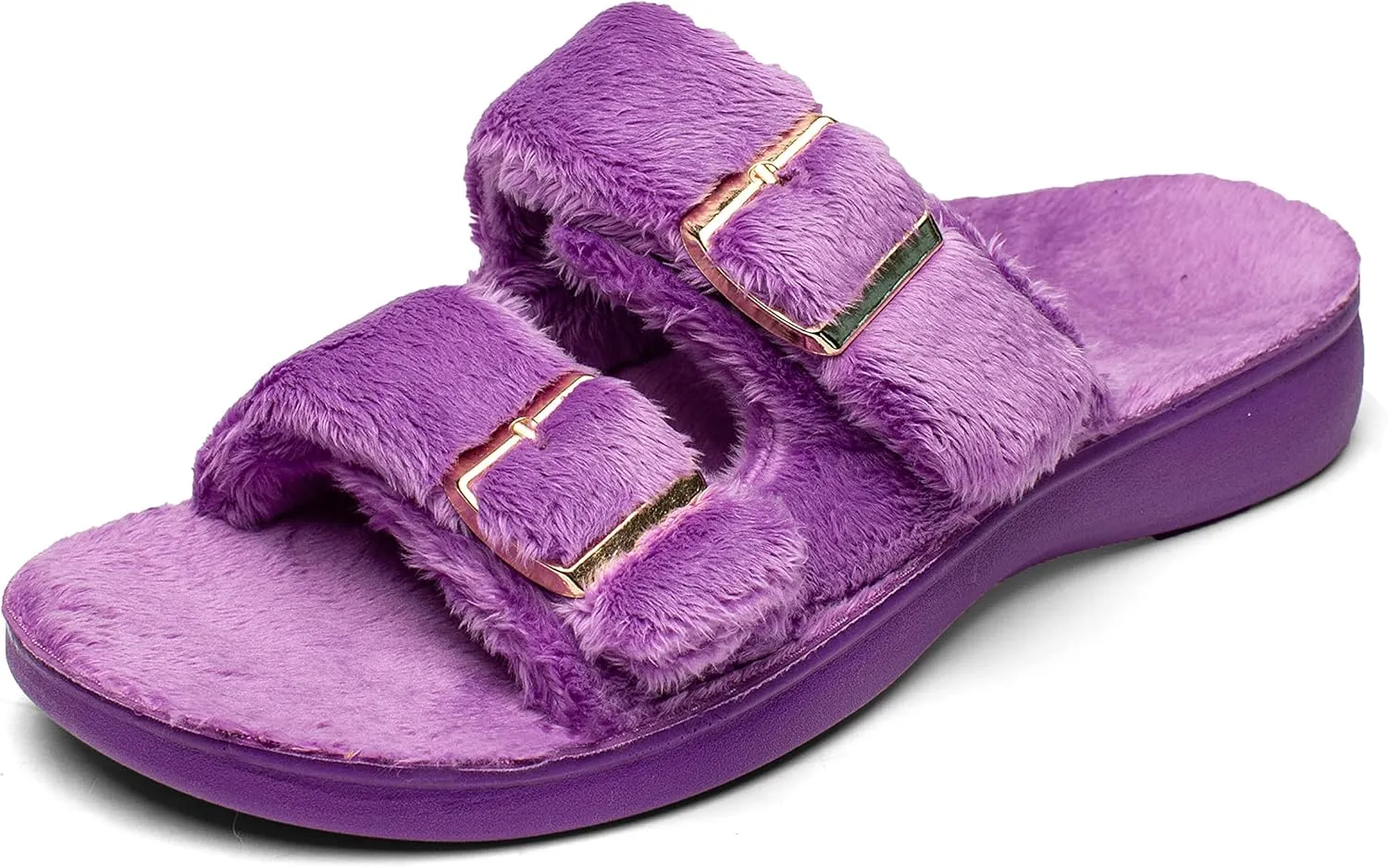SOLLBEAM Womens plantar faciitis Fuzzy House Slippers Open Toe with Cozy Lining Arch Support Orthotic Heel Cup sandals