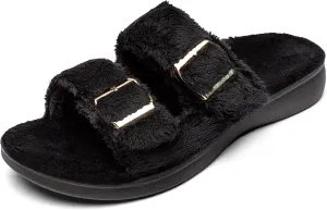 SOLLBEAM Womens plantar faciitis Fuzzy House Slippers Open Toe with Cozy Lining Arch Support Orthotic Heel Cup sandals