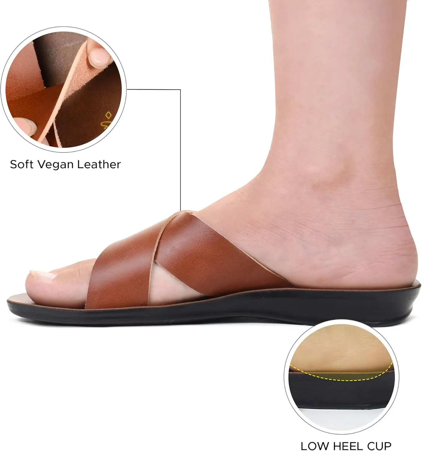 Split Toe Strap Man-Made Leather Ladies Cute Slides Outdoor Travel Dressy Flats Comfortable Walking Casual Summer Sandals for Women Fashion Footwear