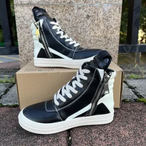 Street Style Vintage Women High-top Sneakers Soft Leather with Zipper Retro Fashion Unisex Trainers Shoes