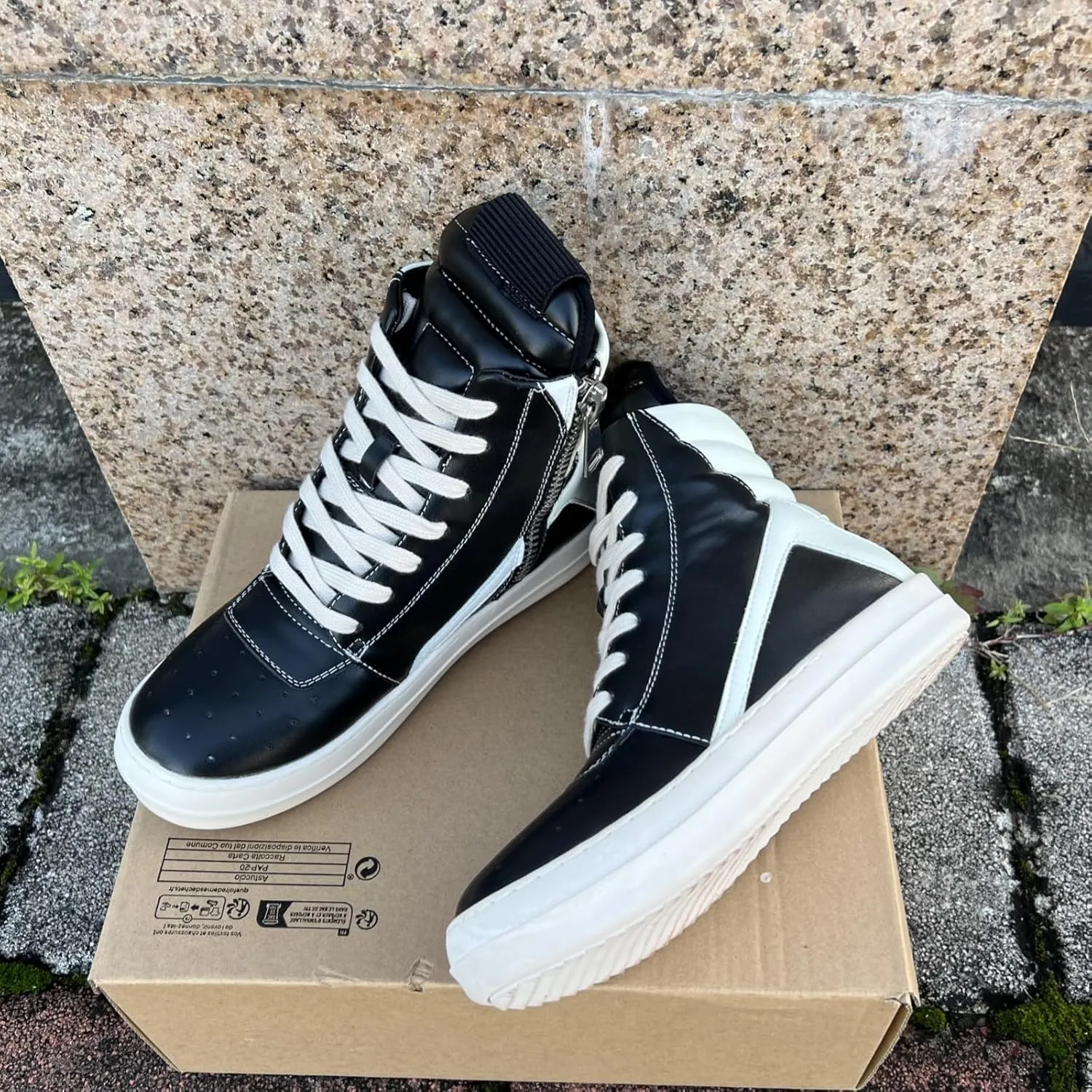 Street Style Vintage Women High-top Sneakers Soft Leather with Zipper Retro Fashion Unisex Trainers Shoes