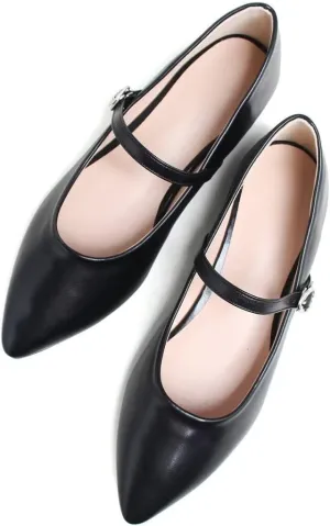 Stunner Women's Mary Jane Flats Fashion Pointed Toe Ballet Flats Comfort Buckle Strap Walk Flats