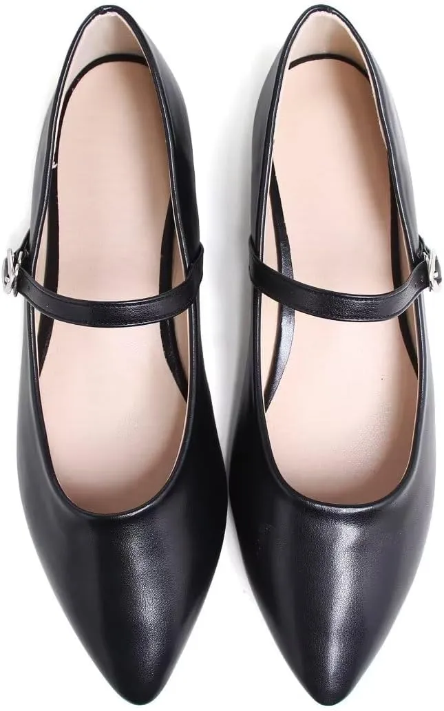 Stunner Women's Mary Jane Flats Fashion Pointed Toe Ballet Flats Comfort Buckle Strap Walk Flats