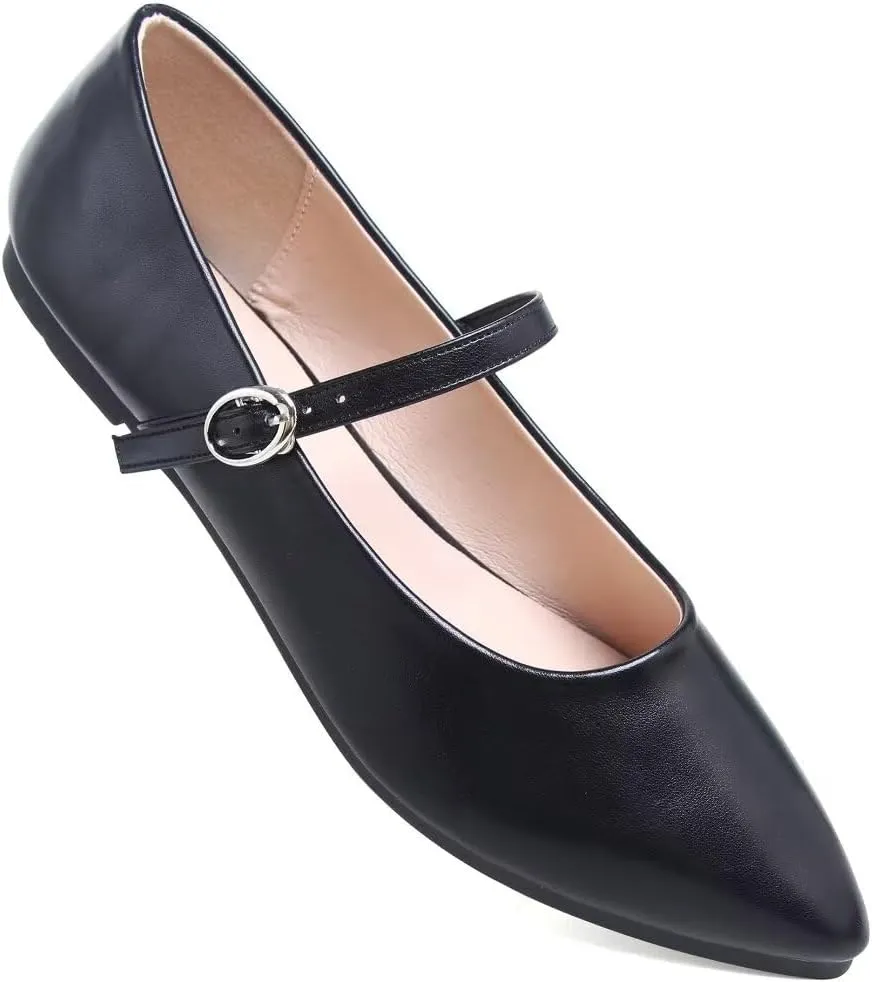 Stunner Women's Mary Jane Flats Fashion Pointed Toe Ballet Flats Comfort Buckle Strap Walk Flats
