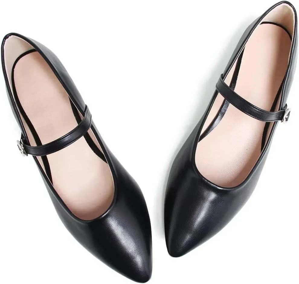 Stunner Women's Mary Jane Flats Fashion Pointed Toe Ballet Flats Comfort Buckle Strap Walk Flats