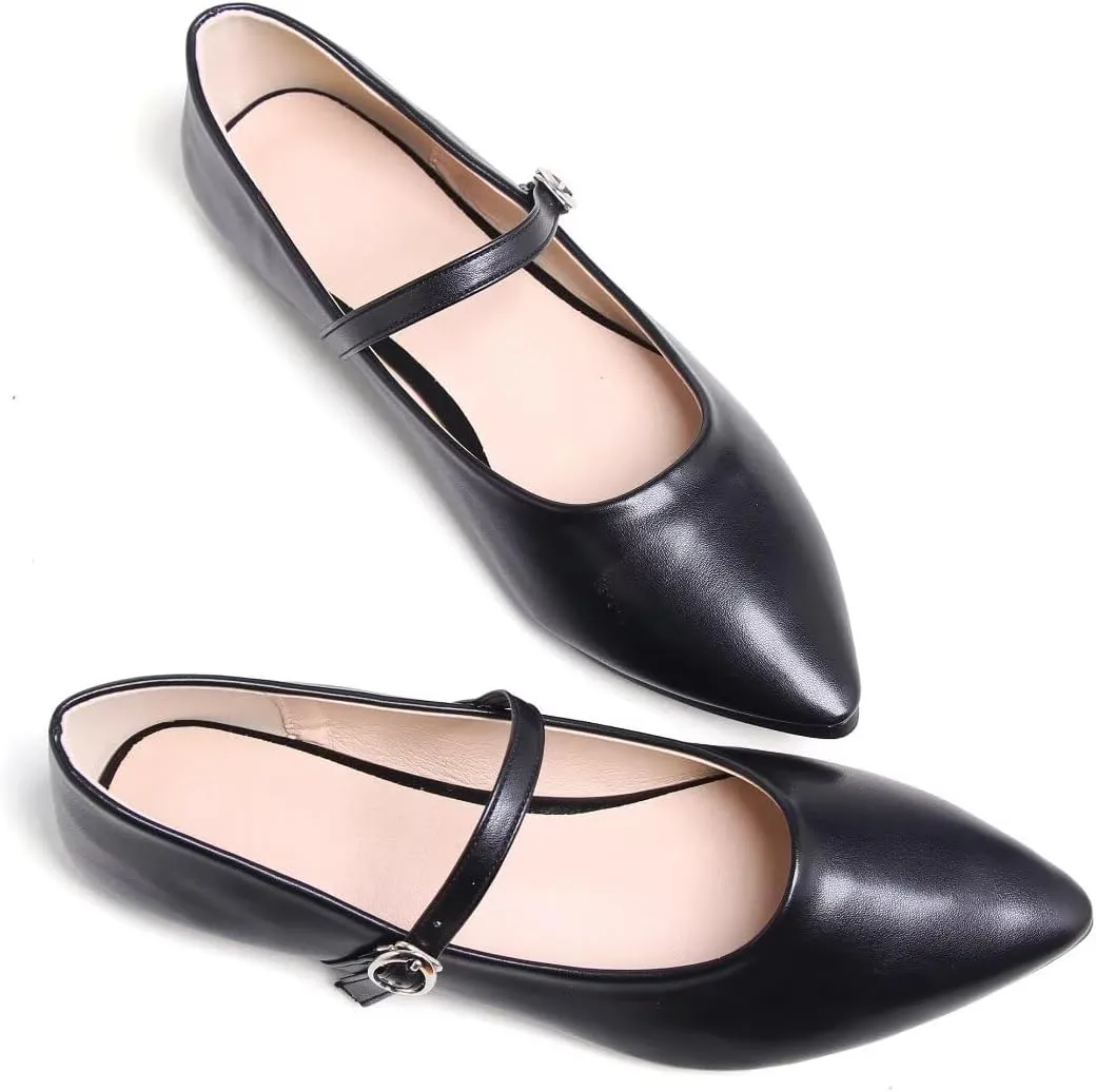 Stunner Women's Mary Jane Flats Fashion Pointed Toe Ballet Flats Comfort Buckle Strap Walk Flats