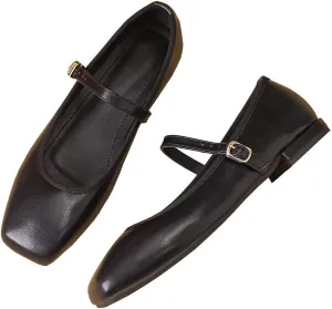 Stunner Women's Mary Jane Flats Fashion Round Toe Ballet Flats Comfort Slip On Flats Buckle Strap Dress Flats