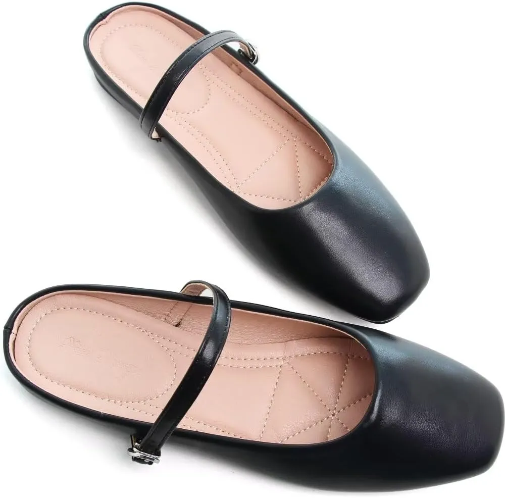 Stunner Women's Mary Jane Flats Fashion Round Toe Ballet Flats Comfort Slip On Flats Buckle Strap Dress Flats