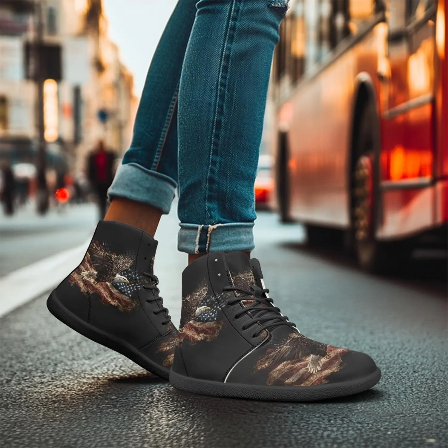 Stylish Print PU Leather High Top Barefoot Sneakers Shoes for Men Women