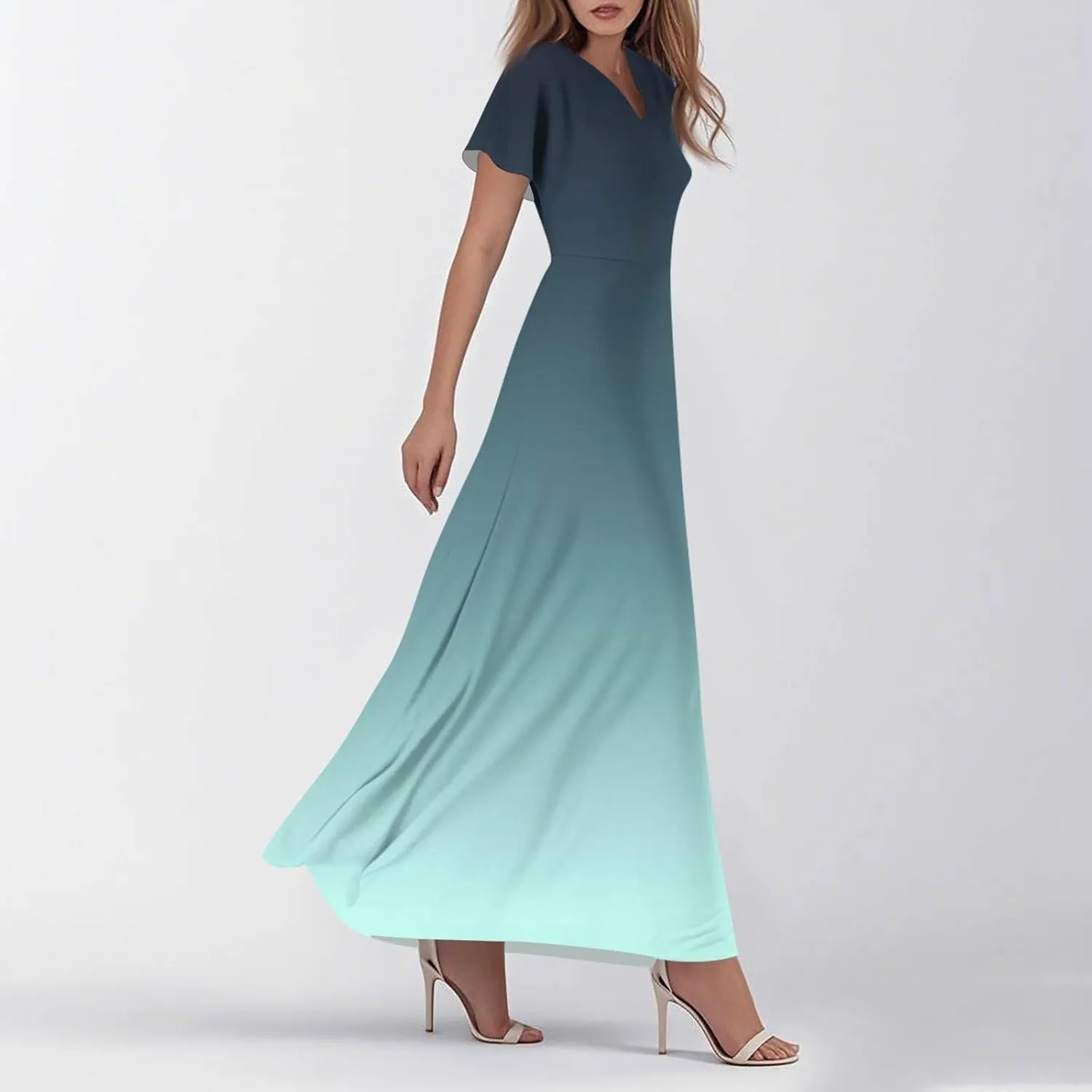 Summer Dress for Women 2025 Elegant Swing Flowy Ruffle V Neck Boho Sun Dresses Trendy Casual Vacation Long Sundresses