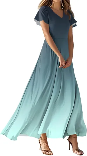 Summer Dress for Women 2025 Elegant Swing Flowy Ruffle V Neck Boho Sun Dresses Trendy Casual Vacation Long Sundresses