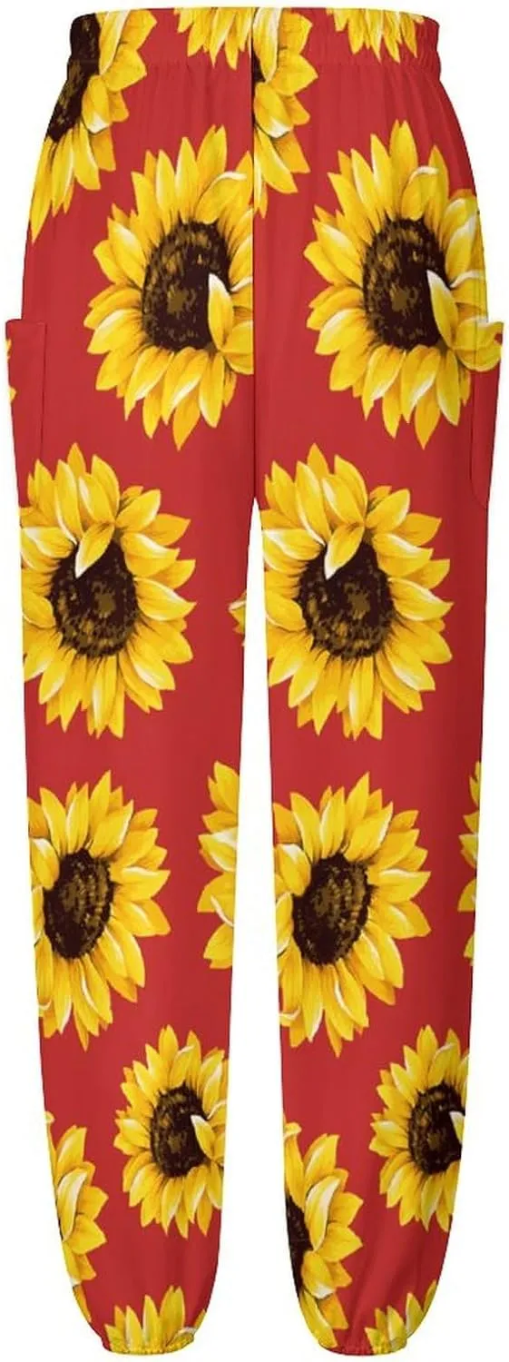 Sunflower Floral Yoga Bloomers Womens Hippie Harem Pants Knickerbockers Elastic Gym Home Wear Casual Loose Sweatpants