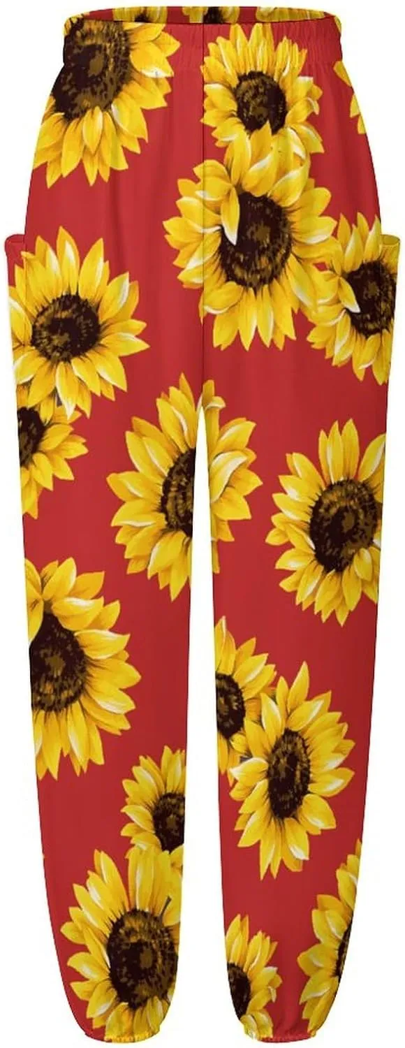 Sunflower Floral Yoga Bloomers Womens Hippie Harem Pants Knickerbockers Elastic Gym Home Wear Casual Loose Sweatpants