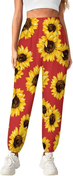 Sunflower Floral Yoga Bloomers Womens Hippie Harem Pants Knickerbockers Elastic Gym Home Wear Casual Loose Sweatpants