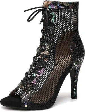 SWDZM Women Latin Dance Boots Ankle Open Toe Ballroom Salsa Professional Dancing Heels