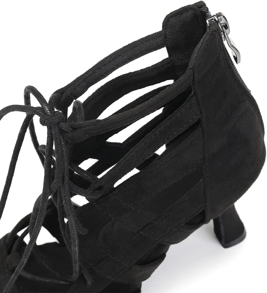 SWDZM Women's Ballroom Latin Salsa Dance Shoes Lace-up Open-Toe Dance Boots