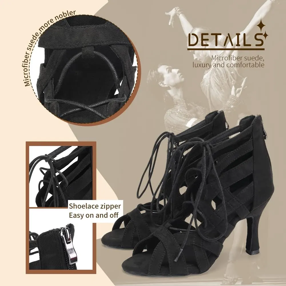 SWDZM Women's Ballroom Latin Salsa Dance Shoes Lace-up Open-Toe Dance Boots