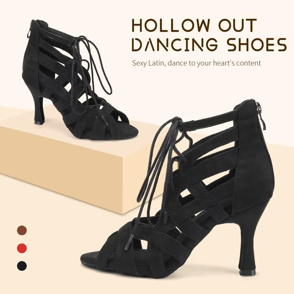 SWDZM Women's Ballroom Latin Salsa Dance Shoes Lace-up Open-Toe Dance Boots