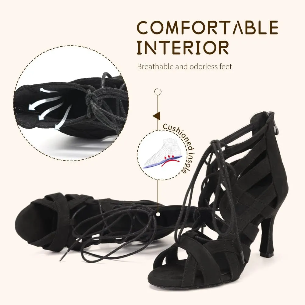 SWDZM Women's Ballroom Latin Salsa Dance Shoes Lace-up Open-Toe Dance Boots