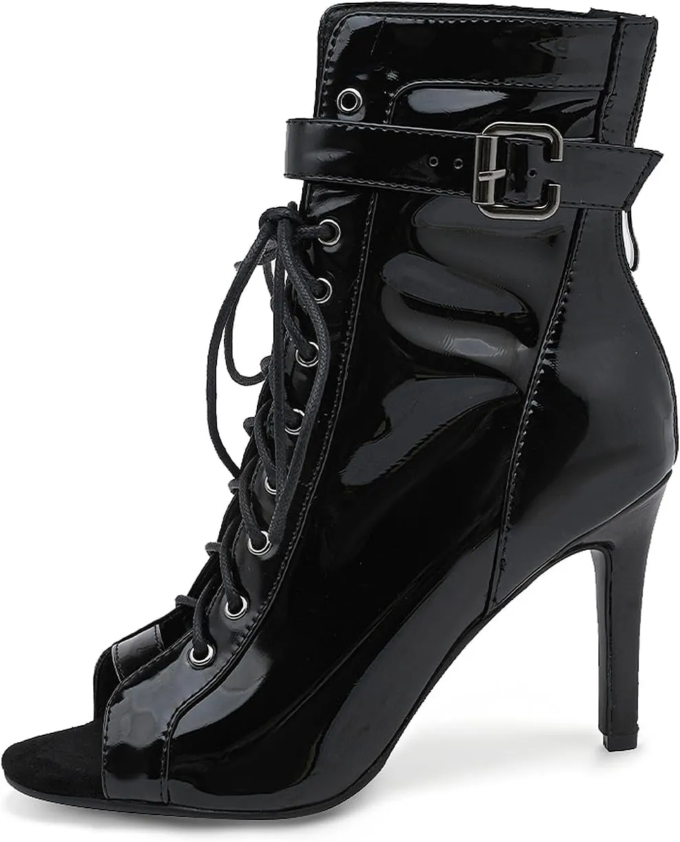 SWDZM Women's Dance Heels Ankle Dance Booties Peep Toe Salsa Dance Shoes Outdoor Rubber Sole