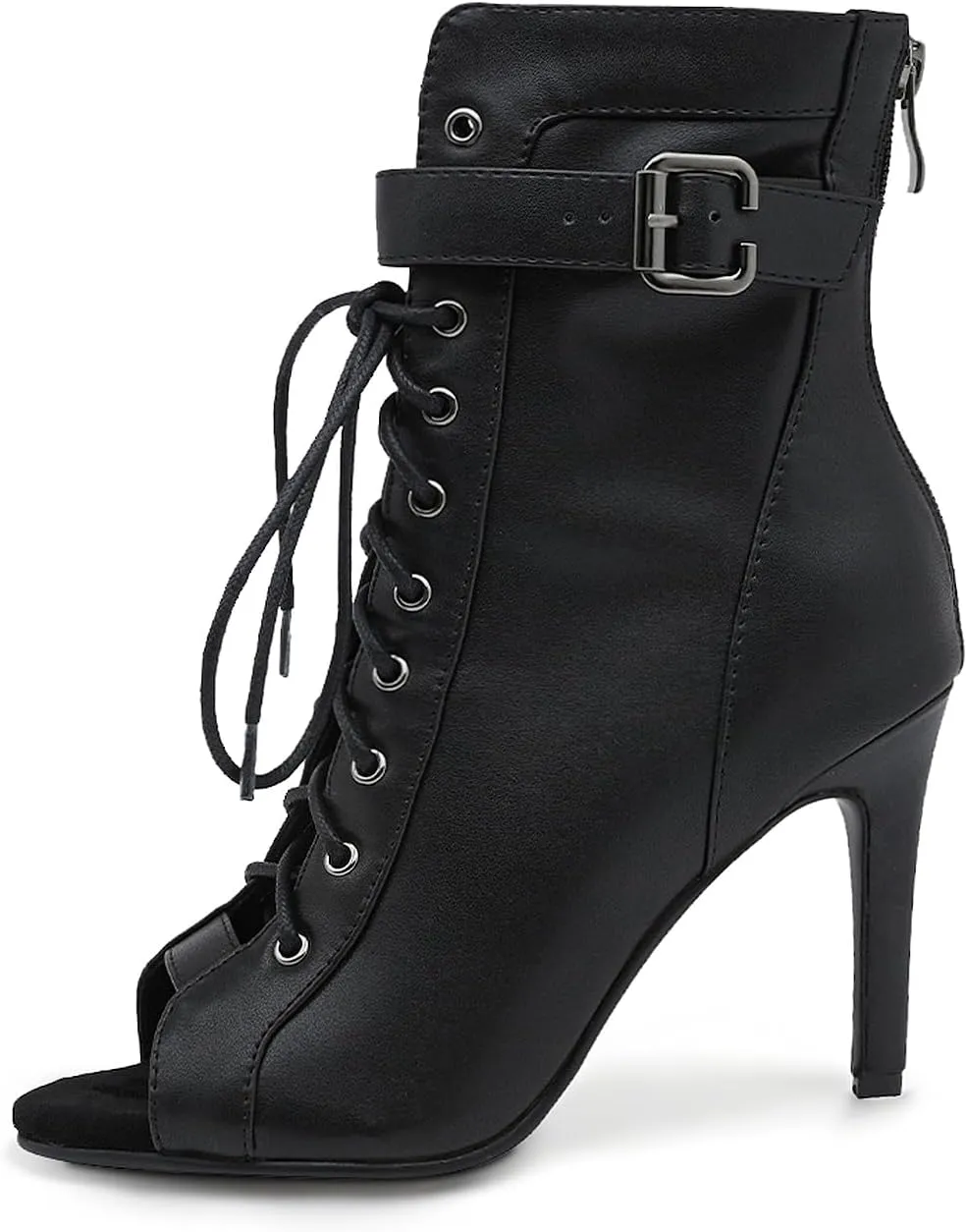 SWDZM Women's Dance Heels Ankle Dance Booties Peep Toe Salsa Dance Shoes Outdoor Rubber Sole